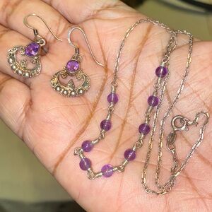 925 Amethyst Bead Necklace & Earrings, Sterling silver lot